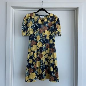 Sea floral dress with puff sleeve